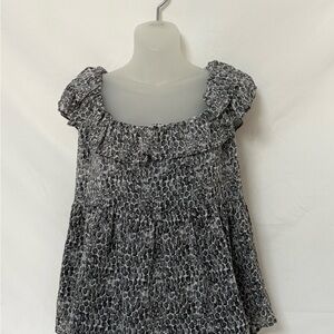 Banana Republic Black and Gray Ruffled Blouse